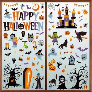 115PCS Halloween Window Clings, 9 Sheets Halloween Decorations, Cute Witch Tree